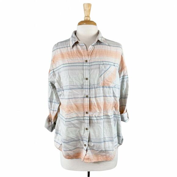 Prana Plaid Button Down Shirt Size Large‎ Women's Striped Longsleeve Gorpcore - Picture 2 of 6